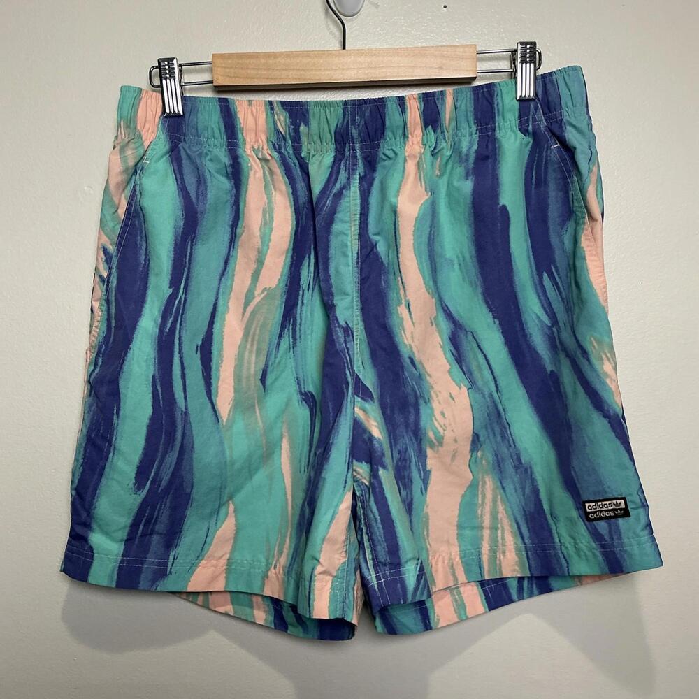 Adidas Swim Trunks Shorts Mens L‎ Blue Pink Trefoil Originals All Over Print